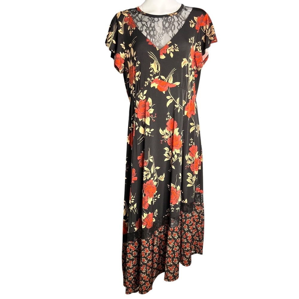 Torrid Dark Romantic Floral‎ Maxi Dress 2 2X Lace Back Whimsigoth Cottagecore